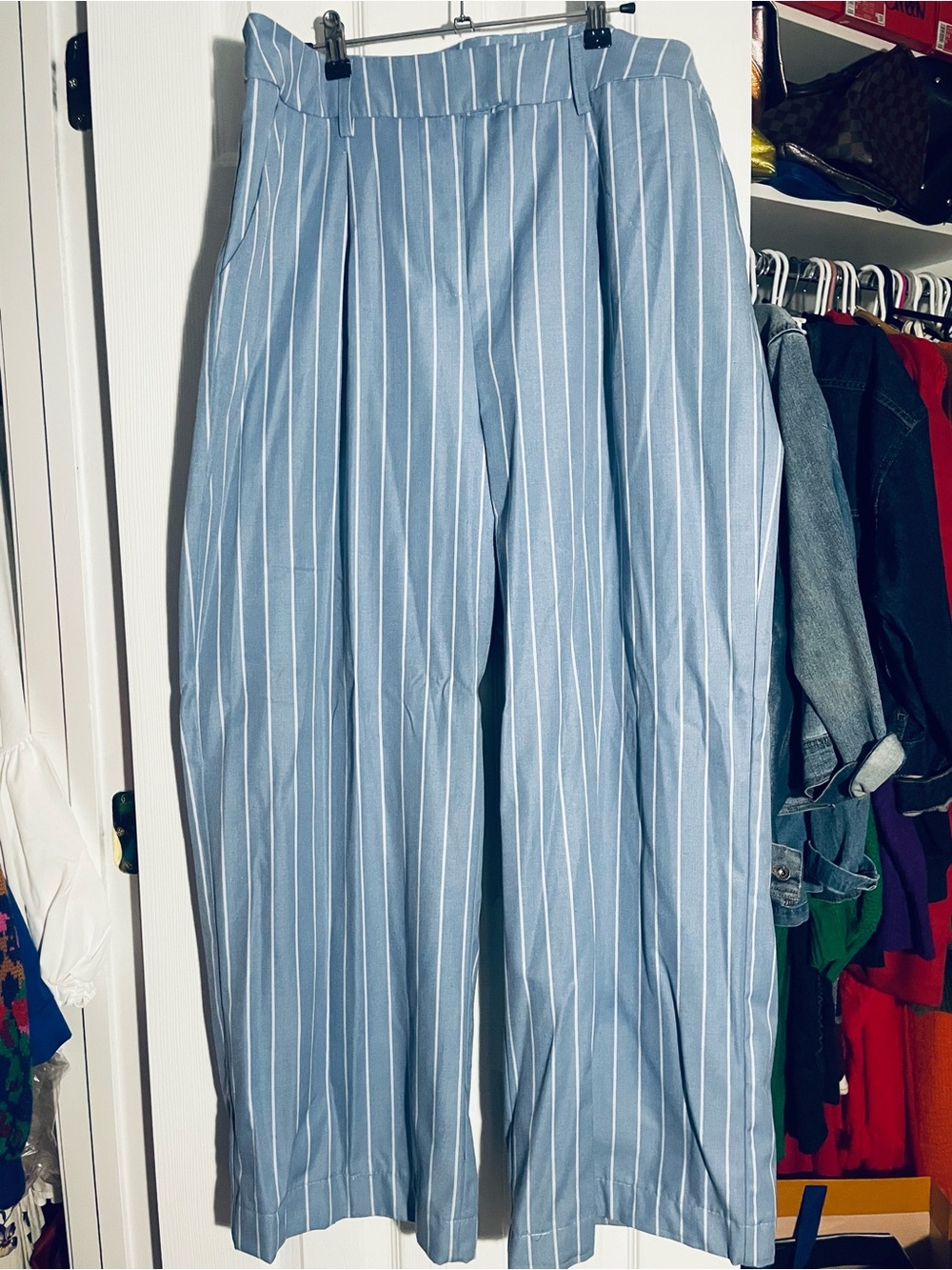 New York & Company Sky Blue Pinstripe Pant Suit - Picture 6 of 9
